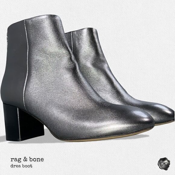 RAG & BONE DREA METALLIC NAPPA LEATHER ANKLE BOOT IN GUNMETAL NIB - Picture 13 of 15